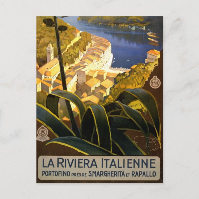Carte Postale Affiche de voyage de la Riviera italienne Portofin (Devant)