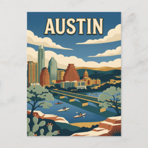 Carte Postale Affiche de voyage de la skyline vintage d'Austin T
