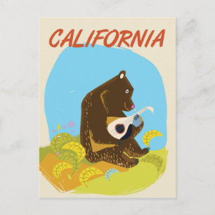 Carte Postale affiche de voyage de l'ours californien vintage