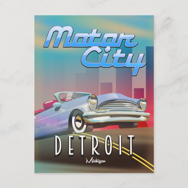 Carte Postale Affiche de voyage de Motor City Detroit Michigan. (Devant)