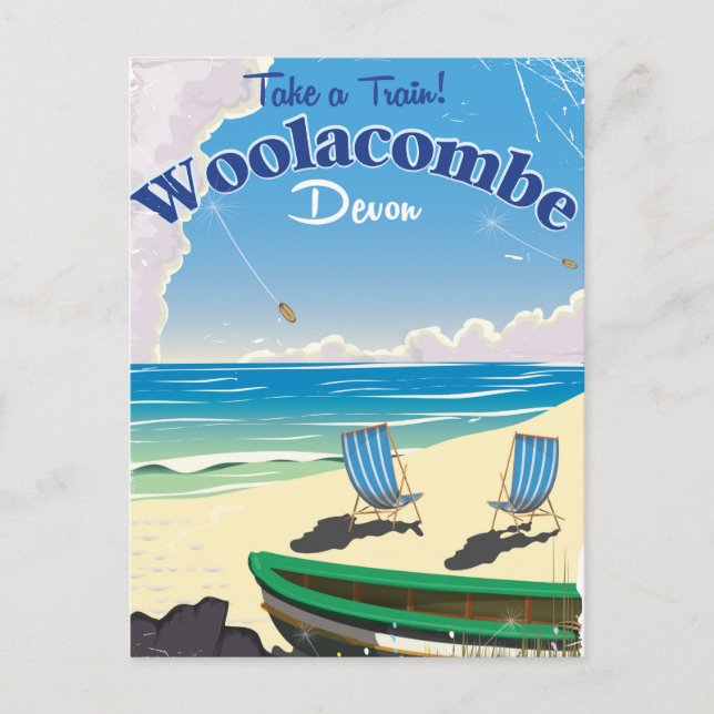 Carte Postale Affiche de voyage de plage de Woolacombe Devon (Devant)