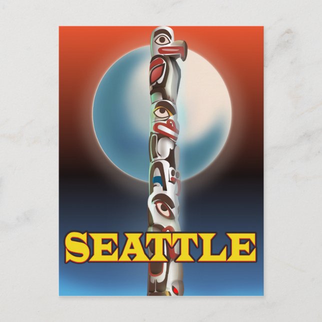 Carte Postale Affiche de voyage de Seattle Totem pole impression (Devant)