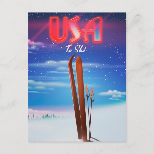 Carte Postale affiche de voyage de ski aux États-Unis (Devant)