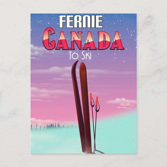 Carte Postale Affiche de voyage de ski de Fernie Canada. (Devant)