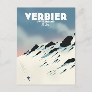 Carte Postale Affiche de voyage de ski de Verbier Suisse impress