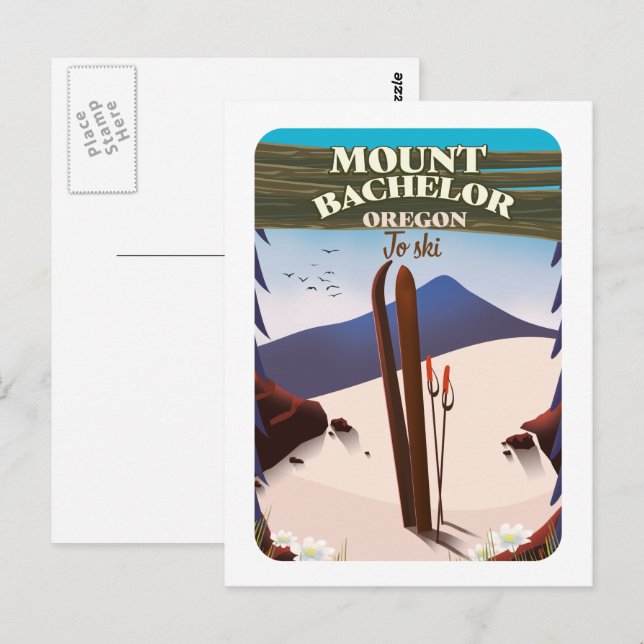 Carte Postale Affiche de voyage de ski Mount Bachelor Oregon (Devant / Derrière)