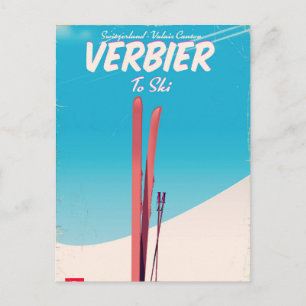 Carte Postale Affiche de voyage de ski vintage Verbier, Suisse.