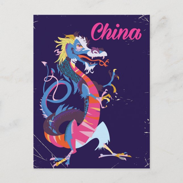 Carte Postale Affiche de voyage de style vintage China Dragon (Devant)