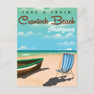 Carte Postale Affiche de voyage de style vintage de Crantock Bea