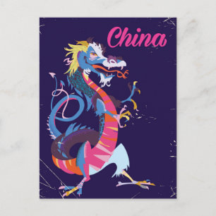 Carte Postale Affiche de voyage de style vintage Dragon de Chine