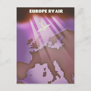 Carte Postale Affiche de voyage de style vintage Europe By Air.
