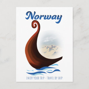 Carte Postale Affiche de voyage en bateau long de Norvège