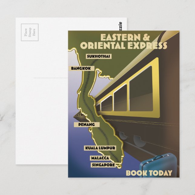 Carte Postale Affiche de voyage en train oriental (Devant / Derrière)