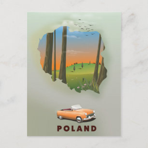 Carte Postale Affiche de voyage illustrée de Pologne.