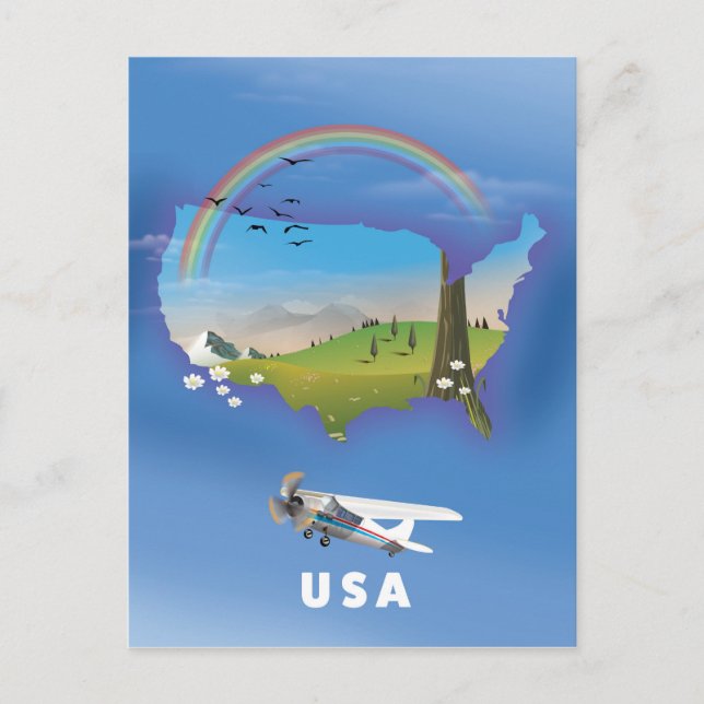Carte Postale Affiche de voyage illustrée des États-Unis (Devant)