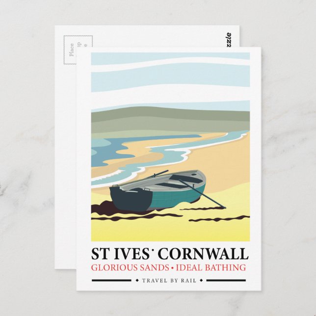 Carte Postale Affiche de voyage nautique St Ives Cornwall. (Devant / Derrière)