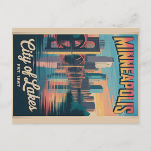Carte Postale Affiche de voyage rétro de Minneapolis Minnesota