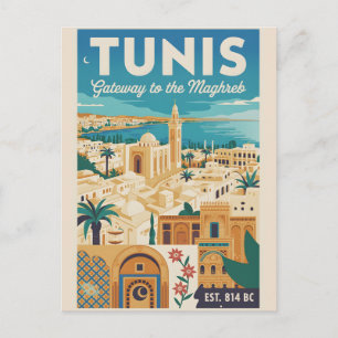 Carte Postale Affiche de voyage rétro de Tunis en Tunisie, impre