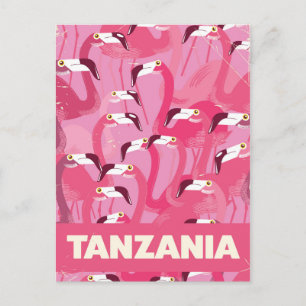 Carte Postale Affiche de voyage rétro des flamants de Tanzanie