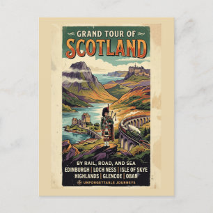 Carte Postale Affiche de voyage rétro Grand Tour d'Écosse