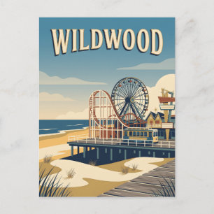 Carte Postale Affiche de voyage rétro vintage de Wildwood New Je