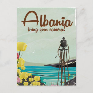 Carte Postale Affiche de voyage vintage d'Albanie avec appareil 