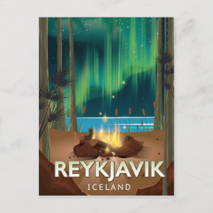 Carte Postale Affiche de voyage vintage de camping à Reykjavik