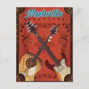 Carte Postale Affiche de voyage vintage de guitare de Nashville,