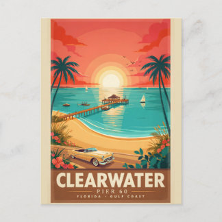 Carte Postale Affiche de voyage vintage de la jetée 60 de Clearw