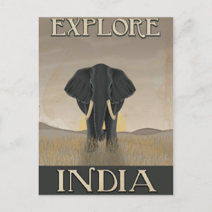 Carte Postale Affiche de voyage vintage de l'éléphant indien
