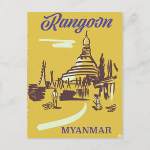 Carte Postale Affiche de voyage vintage de Rangoon Myanmar