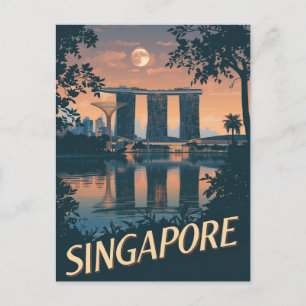Carte Postale Affiche de voyage vintage de Singapour Skyline Moo