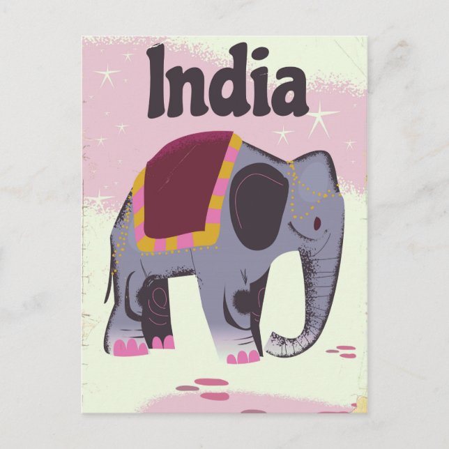 Carte Postale Affiche de voyage vintage éléphant indien. (Devant)