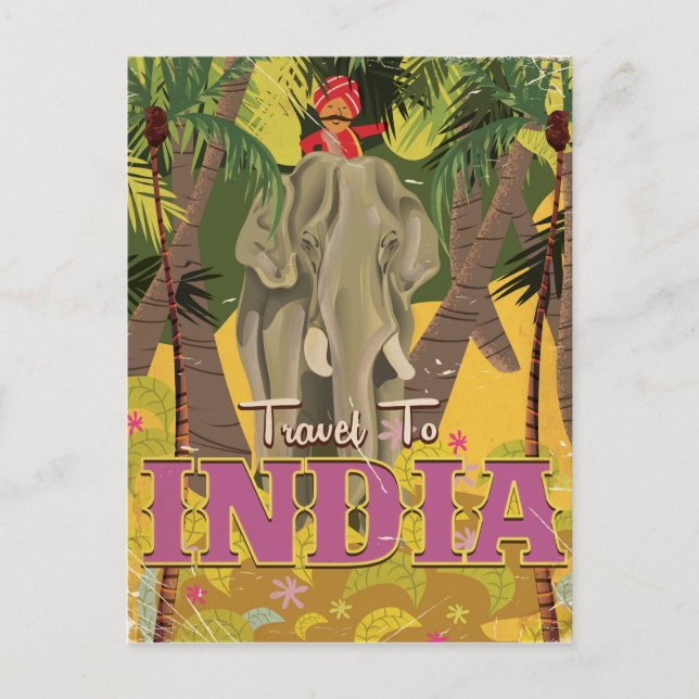 Carte Postale affiche de voyage vintage éléphant indien (Devant)