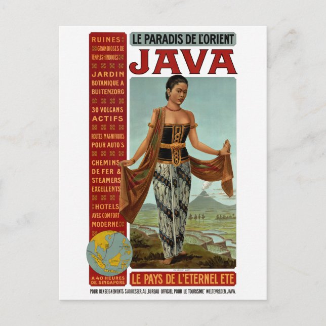 Carte Postale Affiche de voyage vintage Java restaurée (Devant)