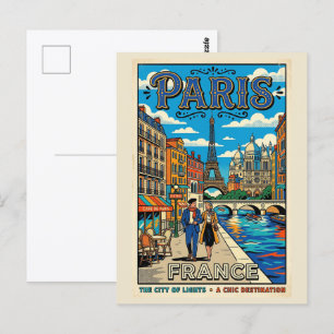 Carte Postale Affiche de voyage vintage Paris - La Ville Lumière