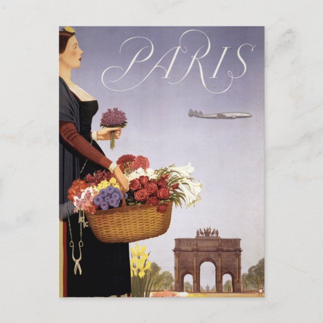 Carte Postale Affiche de voyage vintage, Paris via Constellation (Devant)