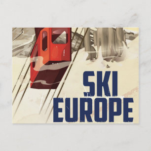 Carte Postale Affiche de voyage vintage sur le ski en Europe.