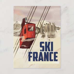 Carte Postale Affiche de voyage vintage sur le ski en France.