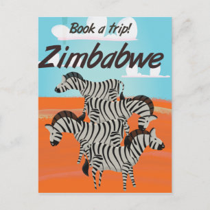 Carte Postale Affiche de voyage vintage Zèbre Zimbabwe