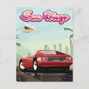 Carte Postale Affiche de voyage voiture de sport rouge San Diego