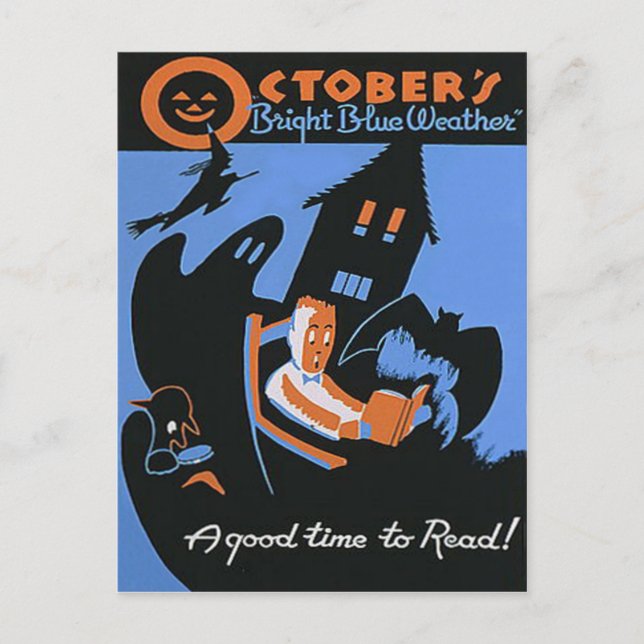 Carte Postale Affiche d'Halloween de la bibliothèque de lecture  (Devant)
