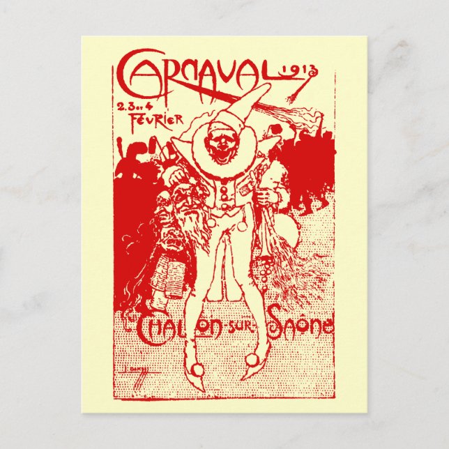 Carte Postale Affiche du Carnaval de France 1913, rouge (Devant)