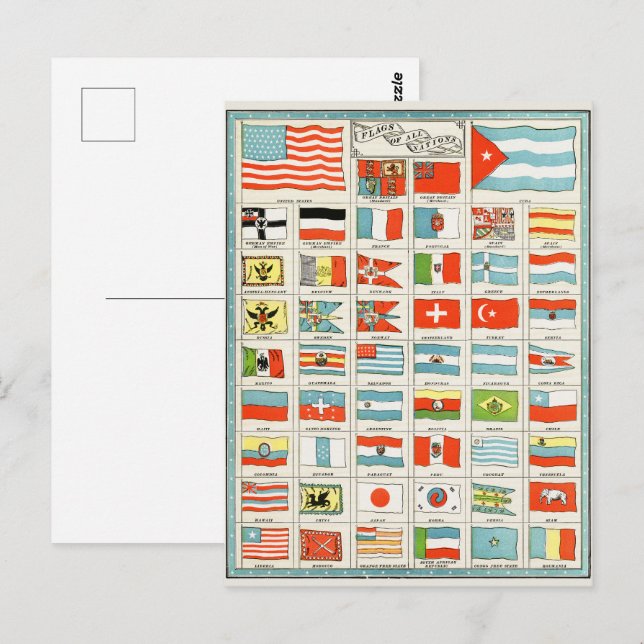 Carte Postale Affiche Éducative des Drapeaux Anciens de Toutes l (Devant / Derrière)