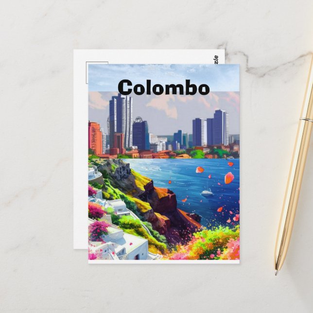 Carte Postale Affiche imprimable de voyage à Colombo - Voyage à  (Devant/Arrière en situation)