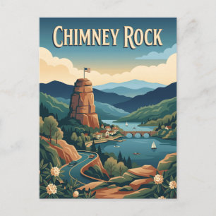 Carte Postale Affiche Rétro de Chimney Rock en Caroline du Nord