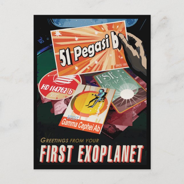 Carte Postale Affiche rétro de l'espace - Découverte de l'exopla (Devant)