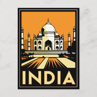Carte Postale affiche rétro de taj mahal inde art déco
