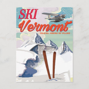 Carte Postale Affiche rétro de vacances de ski au Vermont