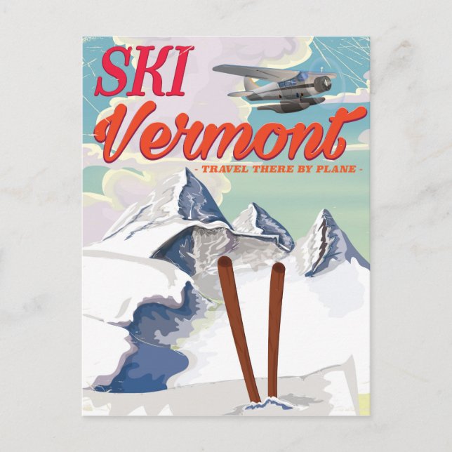 Carte Postale Affiche rétro de vacances de ski au Vermont (Devant)